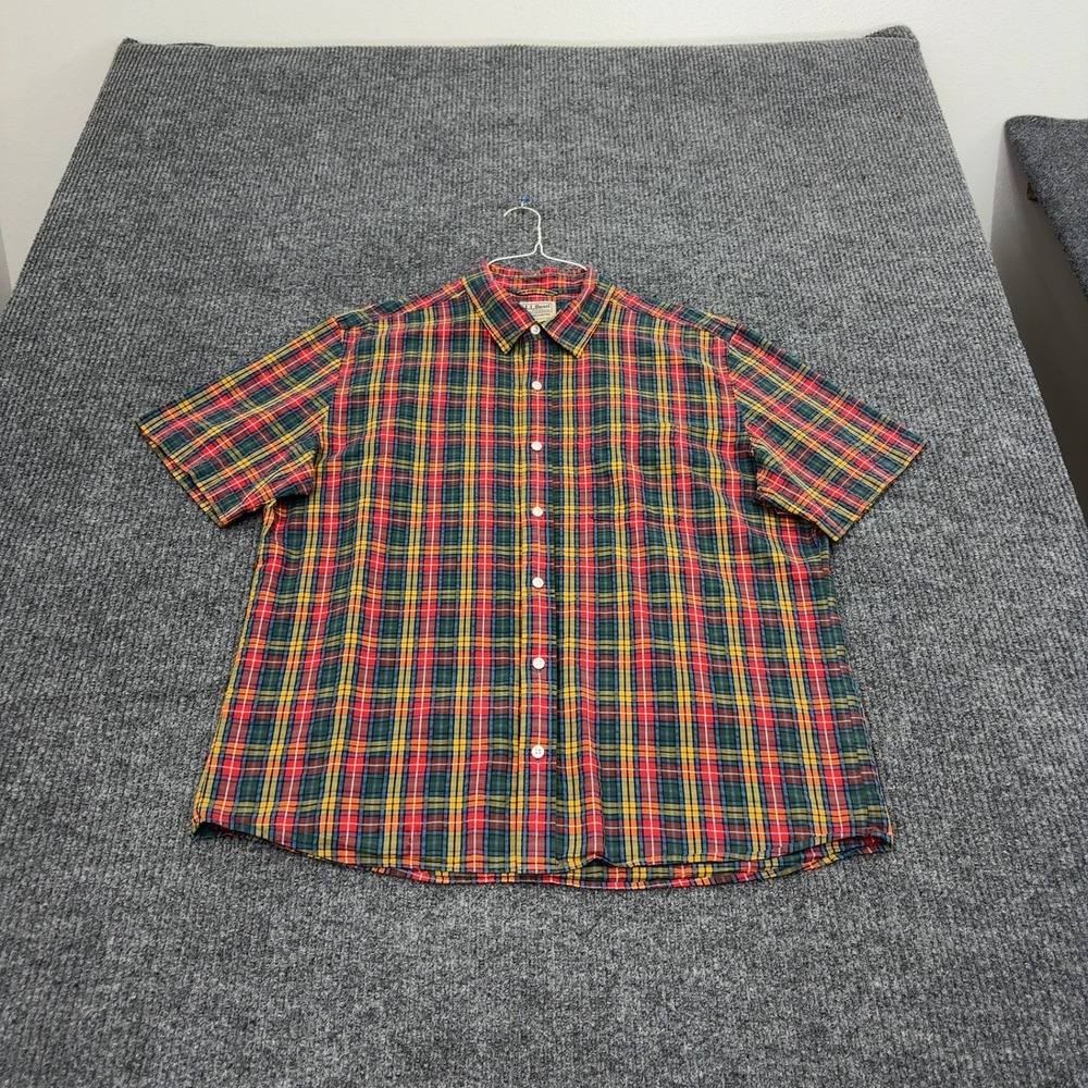 LL Bean Button Down Shirt Mens L Multicolor Cotton‎ Plaid Slightly Fitted Casual